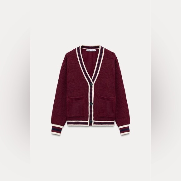 Zara Deep Red Cardigan Sweater - Picture 1 of 3